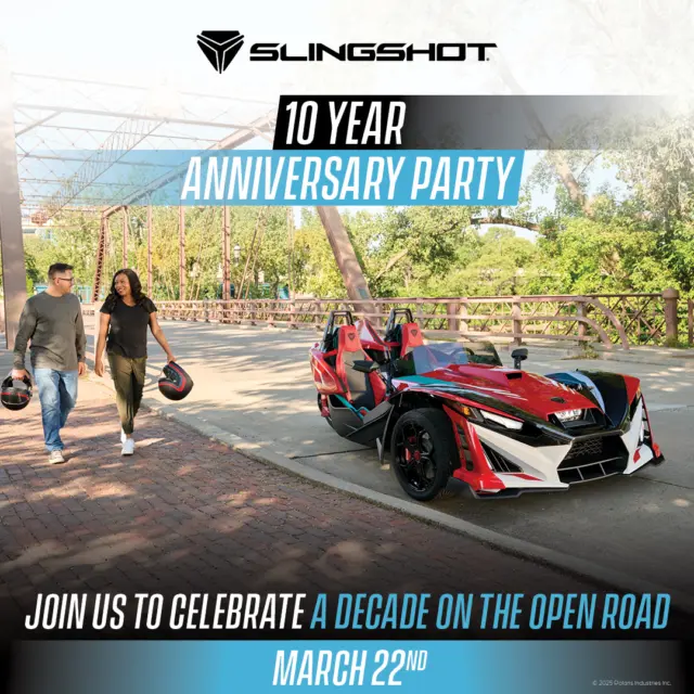 🎉🎈 Join us this Saturday as we celebrate 10 amazing years of Slingshot! 🎉🎈 

You're the guest of honor at our exclusive party! Come check out the stunning 2025 model, book your test ride, and stand a chance to win some fantastic freebies! Don’t miss out on the fun!

📍 Location: Cross Country Powersports
🕒 Time: From 10AM to 3PM

Let’s make unforgettable memories together! 

#Slingshot10Years #TestRide  #2025Model #PartyTime #crosscountrypowersports (opens in a new window)