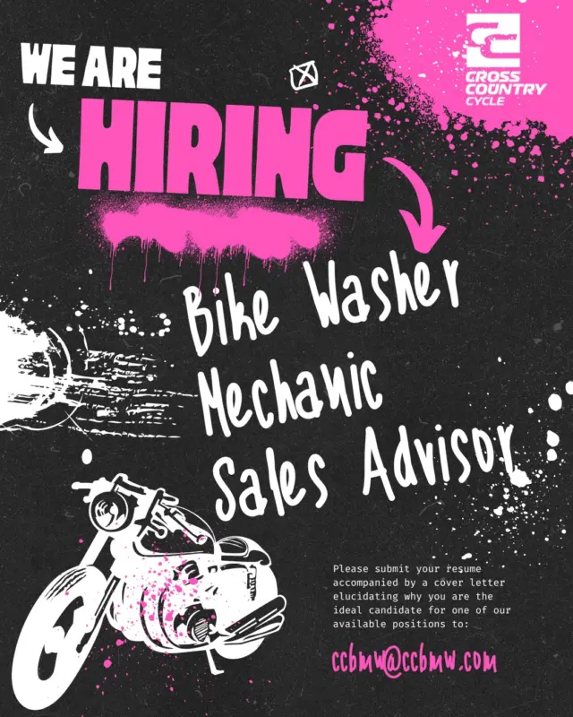 Are you tired of mediocre jobs and boring workplaces? 🌟 Your chance to work at the coolest Motorcycle dealership in the Northeast is here! 🏍️ We're hiring Bike Washers, Mechanics & Sales Advisors. Do you think you have what it takes? 💪 Send your resume to ccbmw@ccbmw.com and join our team! 

#JobOpportunity #MotorcycleJobs #JoinUs #BikeLife #HiringNow (opens in a new window)